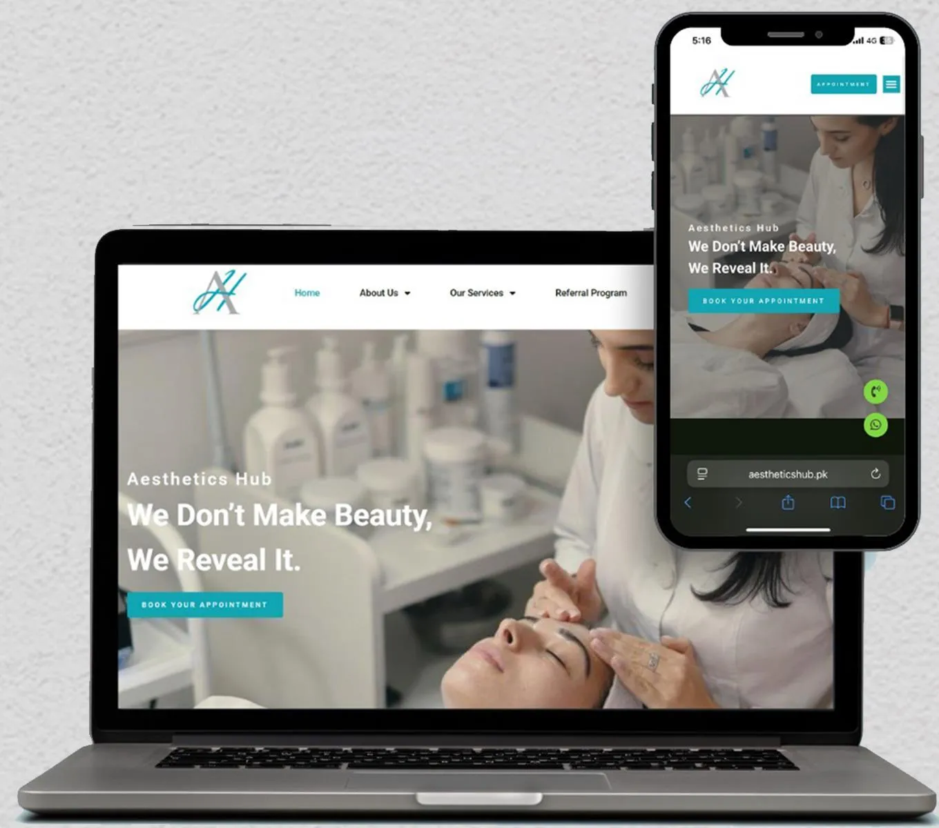 Aesthetics Hub website on laptop and phone