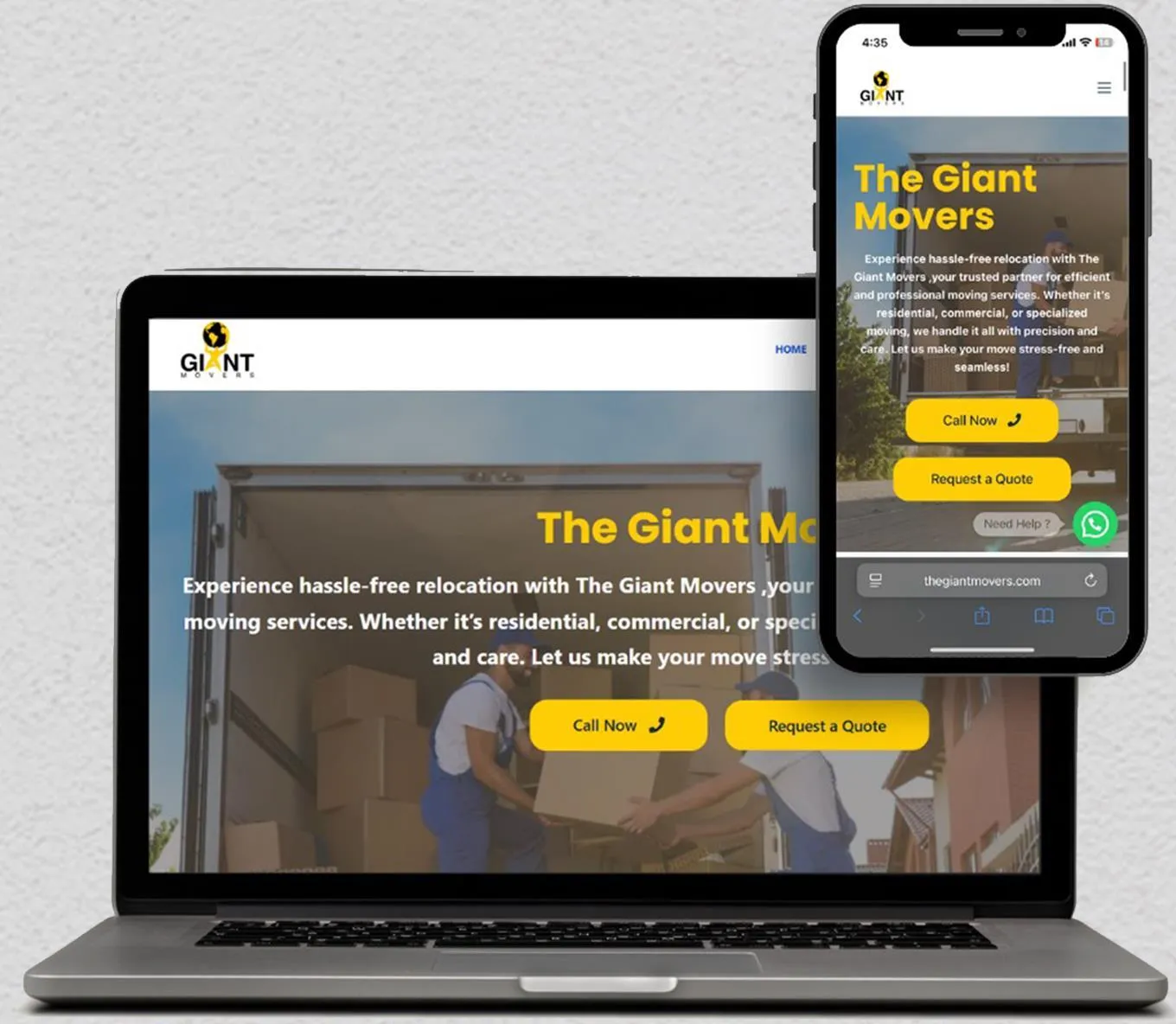 The Giant Movers website on a laptop and phone